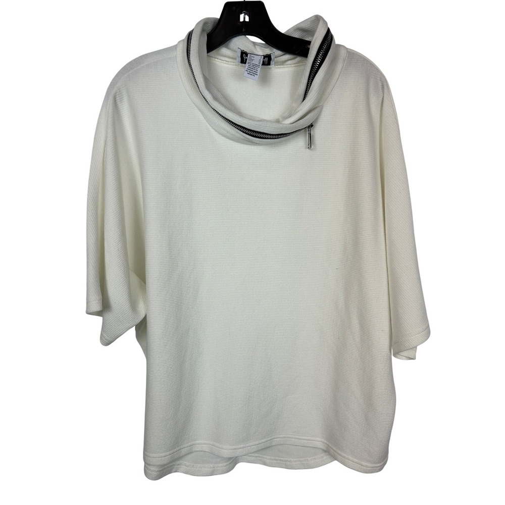 Joseph‎ Ribkoff White Textured Zipper Cowl Neck Top Relaxed Knit Minimal Size 4